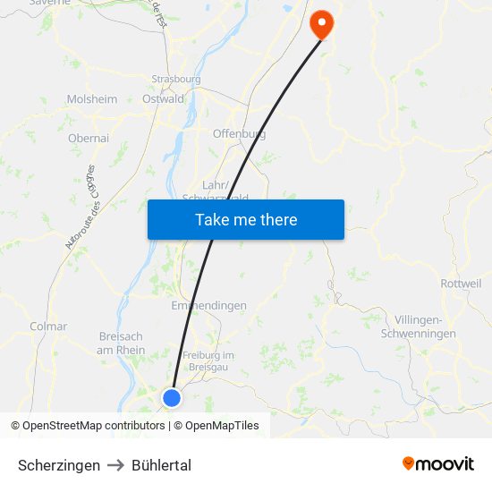 Scherzingen to Bühlertal map
