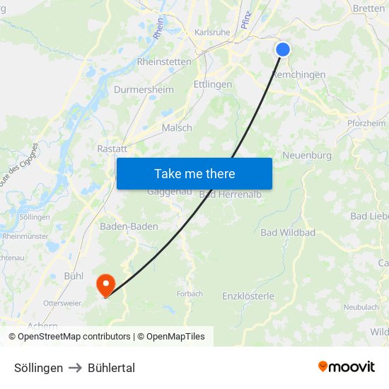 Söllingen to Bühlertal map