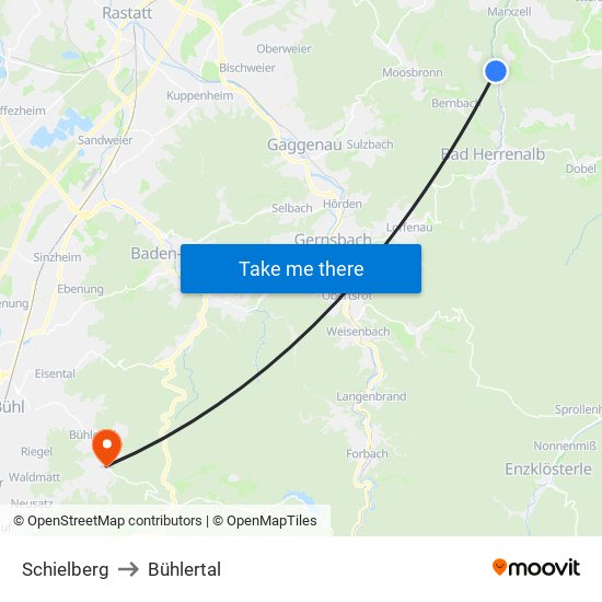 Schielberg to Bühlertal map
