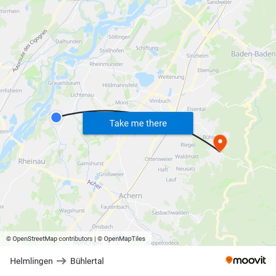 Helmlingen to Bühlertal map