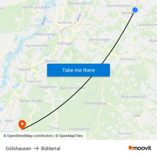 Gölshausen to Bühlertal map