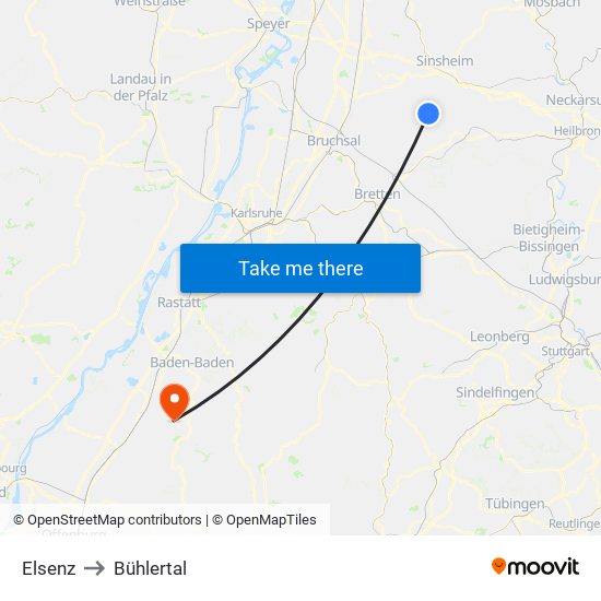 Elsenz to Bühlertal map
