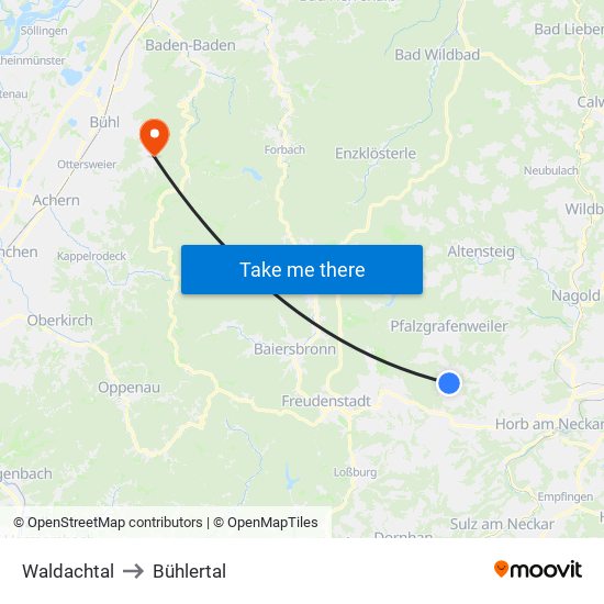 Waldachtal to Bühlertal map