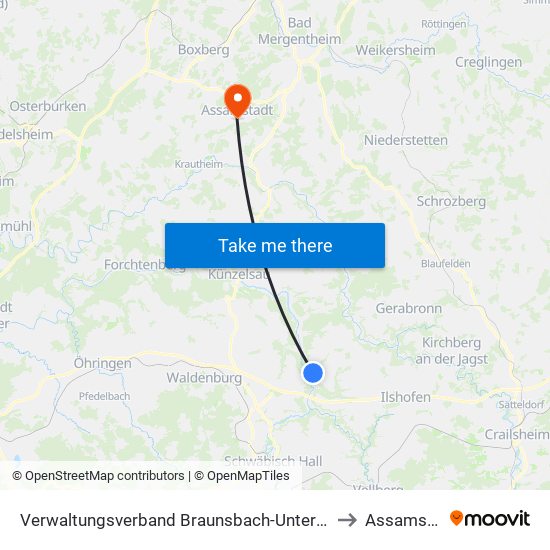 Verwaltungsverband Braunsbach-Untermünkheim to Assamstadt map