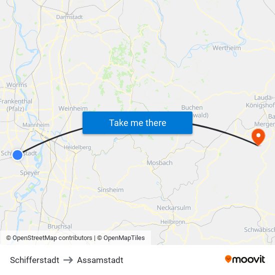 Schifferstadt to Assamstadt map