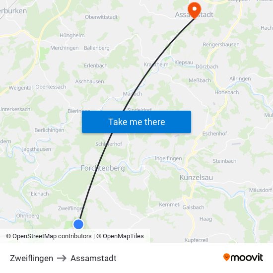Zweiflingen to Assamstadt map