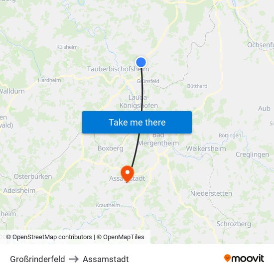 Großrinderfeld to Assamstadt map