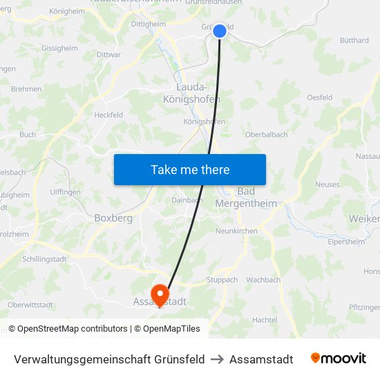 Verwaltungsgemeinschaft Grünsfeld to Assamstadt map