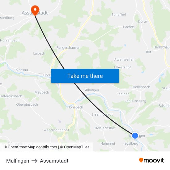 Mulfingen to Assamstadt map