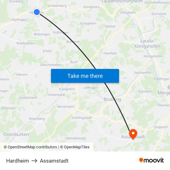 Hardheim to Assamstadt map