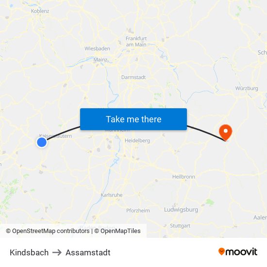 Kindsbach to Assamstadt map