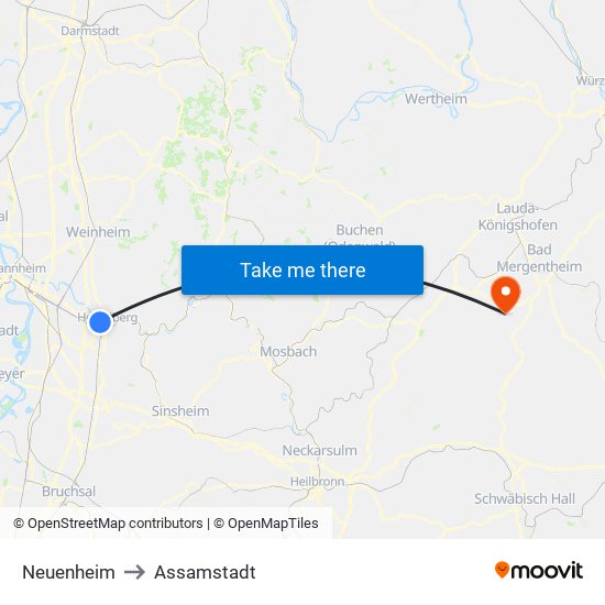 Neuenheim to Assamstadt map