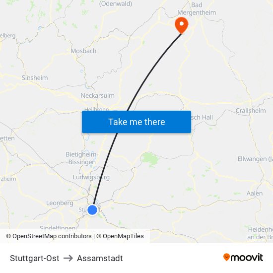 Stuttgart-Ost to Assamstadt map