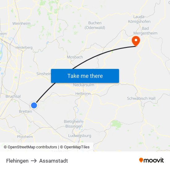 Flehingen to Assamstadt map