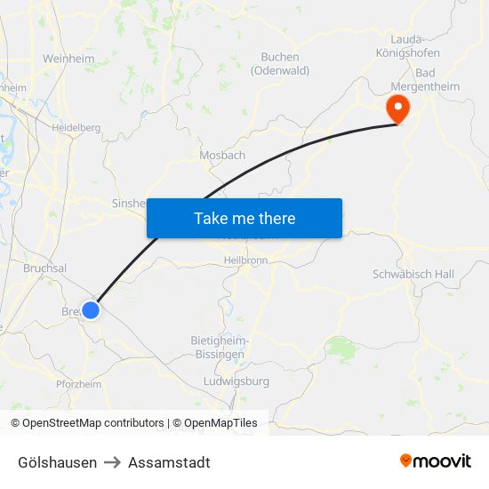 Gölshausen to Assamstadt map