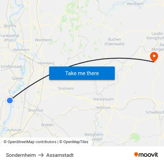 Sondernheim to Assamstadt map