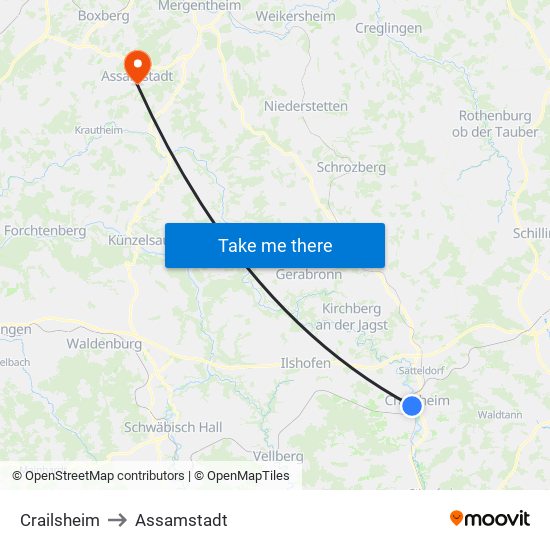 Crailsheim to Assamstadt map