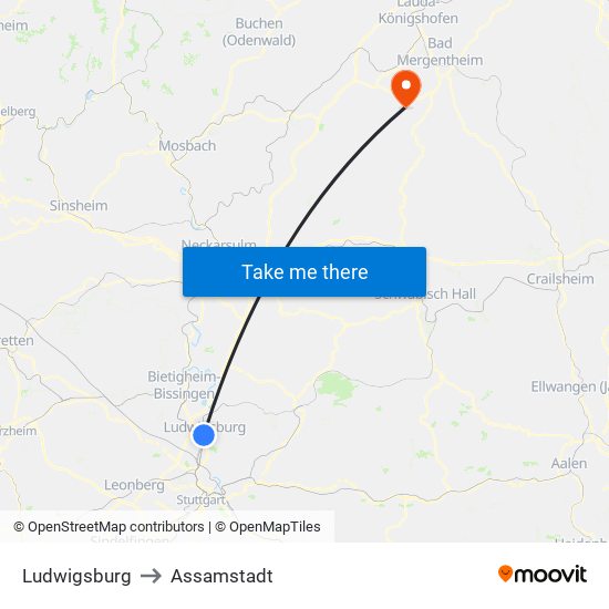 Ludwigsburg to Assamstadt map