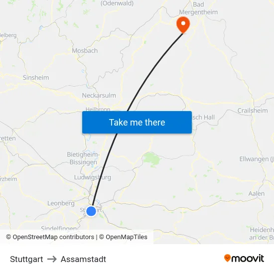 Stuttgart to Assamstadt map