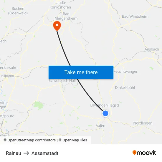 Rainau to Assamstadt map