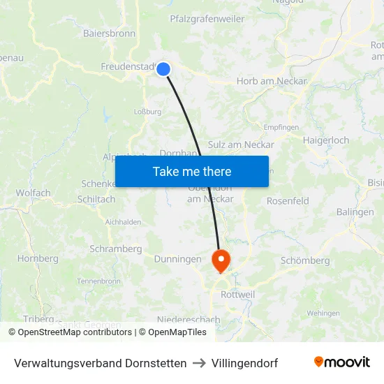 Verwaltungsverband Dornstetten to Villingendorf map
