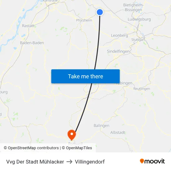 Vvg Der Stadt Mühlacker to Villingendorf map