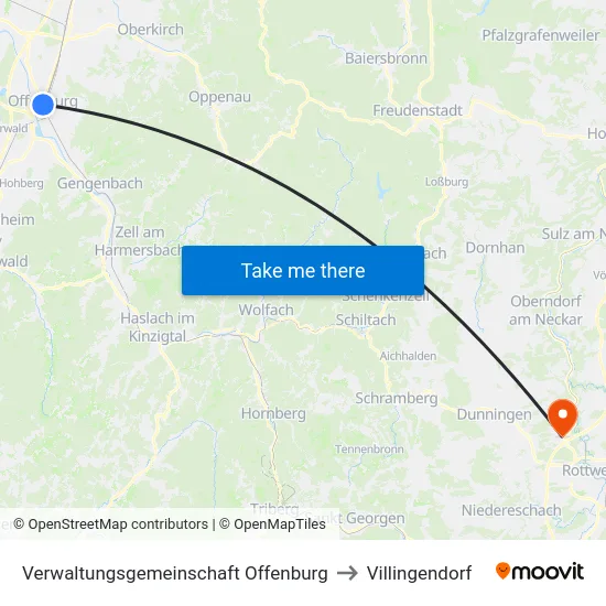 Verwaltungsgemeinschaft Offenburg to Villingendorf map