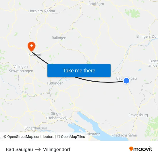 Bad Saulgau to Villingendorf map