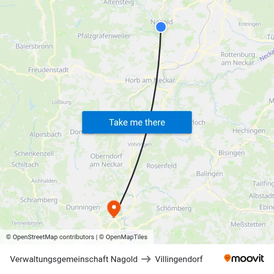 Verwaltungsgemeinschaft Nagold to Villingendorf map