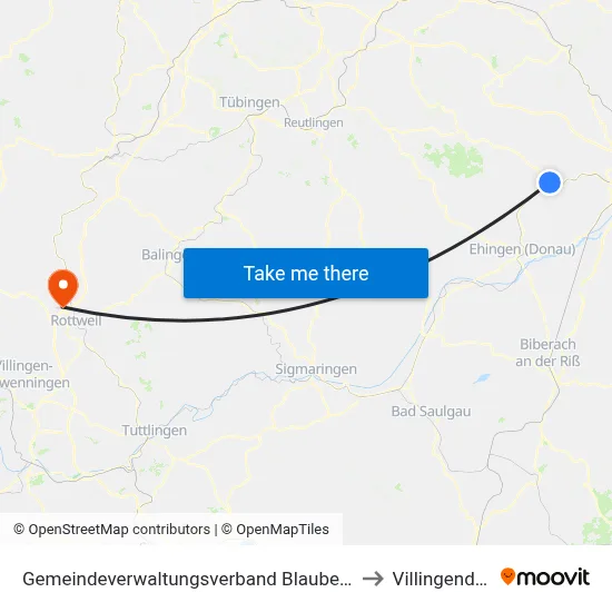 Gemeindeverwaltungsverband Blaubeuren to Villingendorf map