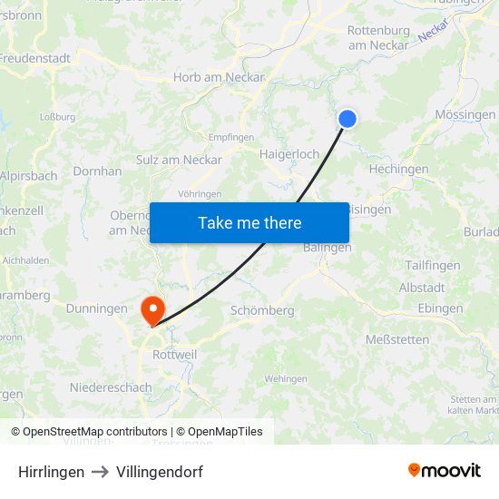 Hirrlingen to Villingendorf map