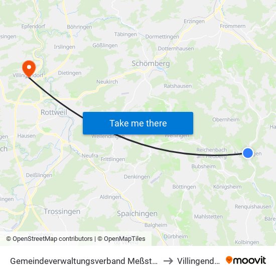 Gemeindeverwaltungsverband Meßstetten to Villingendorf map