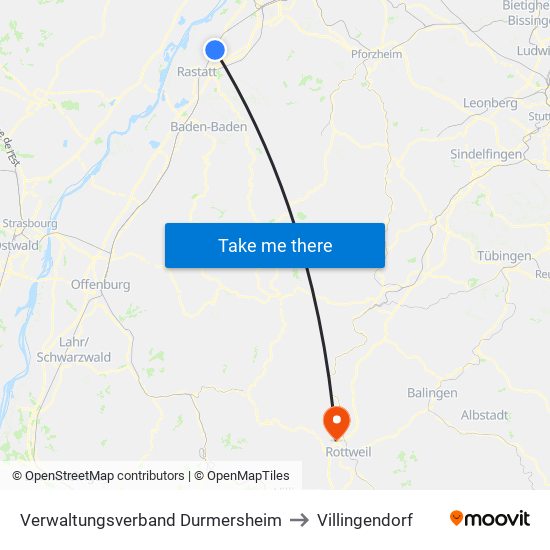 Verwaltungsverband Durmersheim to Villingendorf map