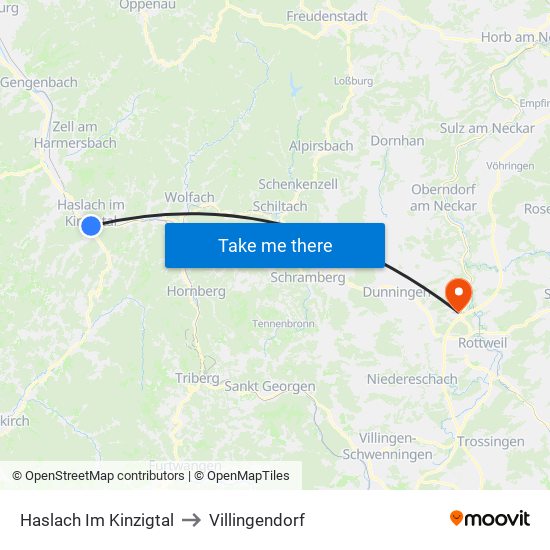 Haslach Im Kinzigtal to Villingendorf map