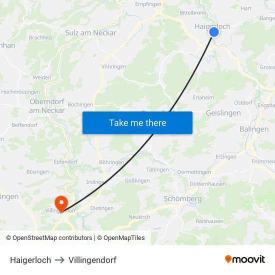 Haigerloch to Villingendorf map