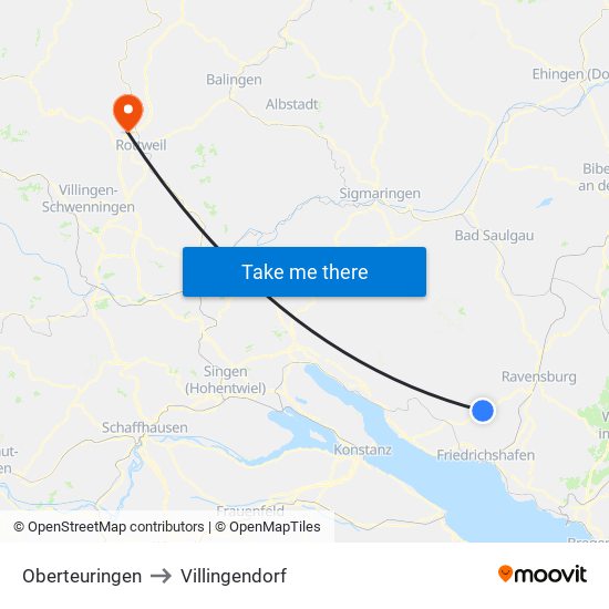 Oberteuringen to Villingendorf map