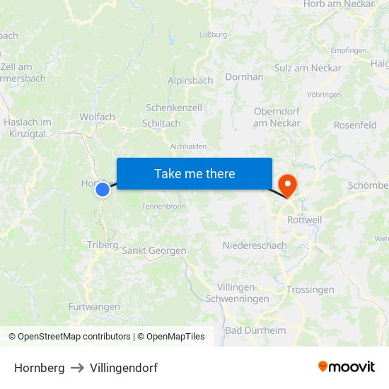 Hornberg to Villingendorf map
