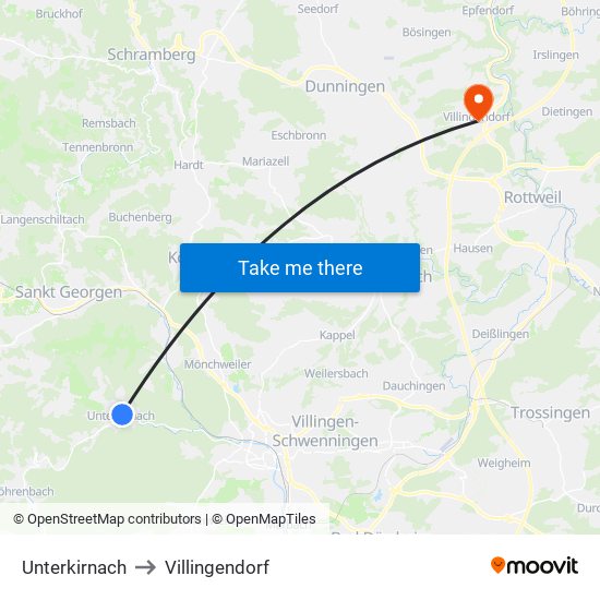 Unterkirnach to Villingendorf map