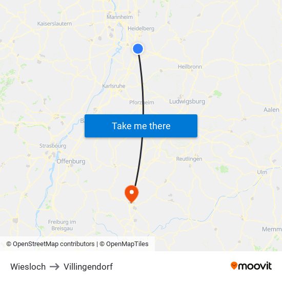 Wiesloch to Villingendorf map