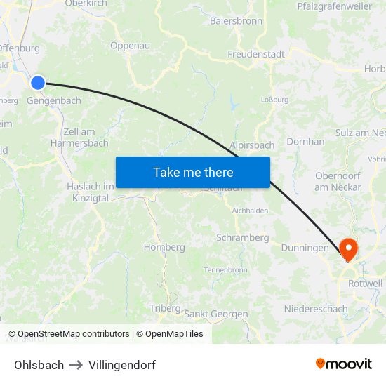 Ohlsbach to Villingendorf map