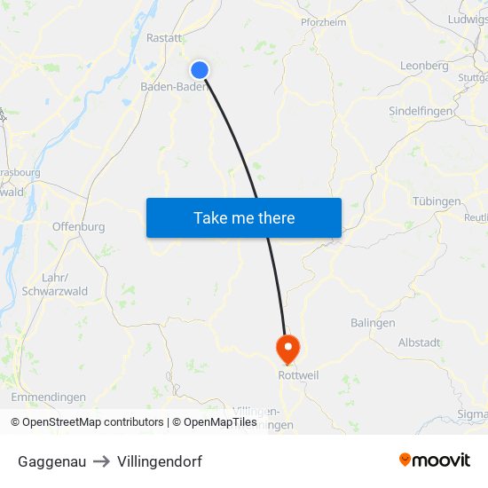 Gaggenau to Villingendorf map