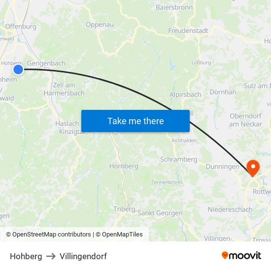 Hohberg to Villingendorf map