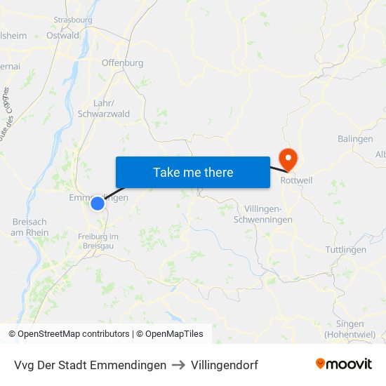 Vvg Der Stadt Emmendingen to Villingendorf map