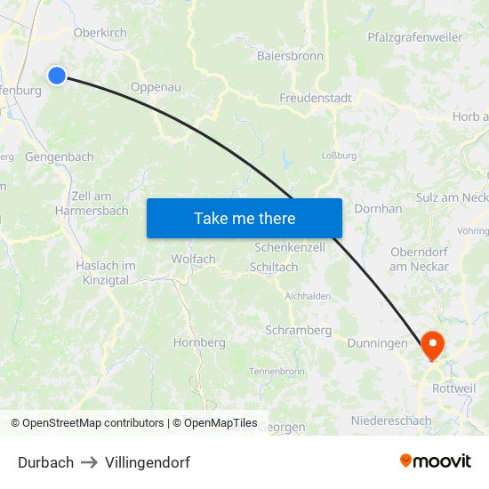 Durbach to Villingendorf map