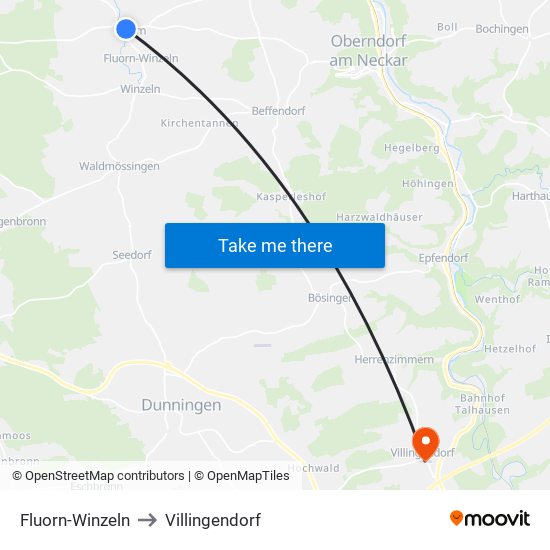 Fluorn-Winzeln to Villingendorf map