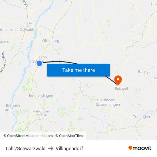 Lahr/Schwarzwald to Villingendorf map
