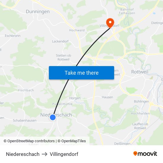 Niedereschach to Villingendorf map