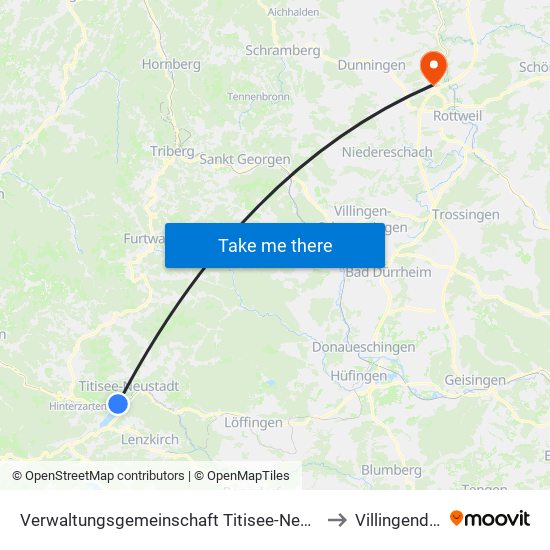 Verwaltungsgemeinschaft Titisee-Neustadt to Villingendorf map