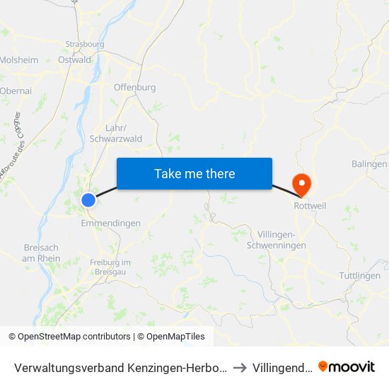 Verwaltungsverband Kenzingen-Herbolzheim to Villingendorf map
