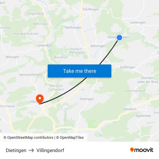 Dietingen to Villingendorf map